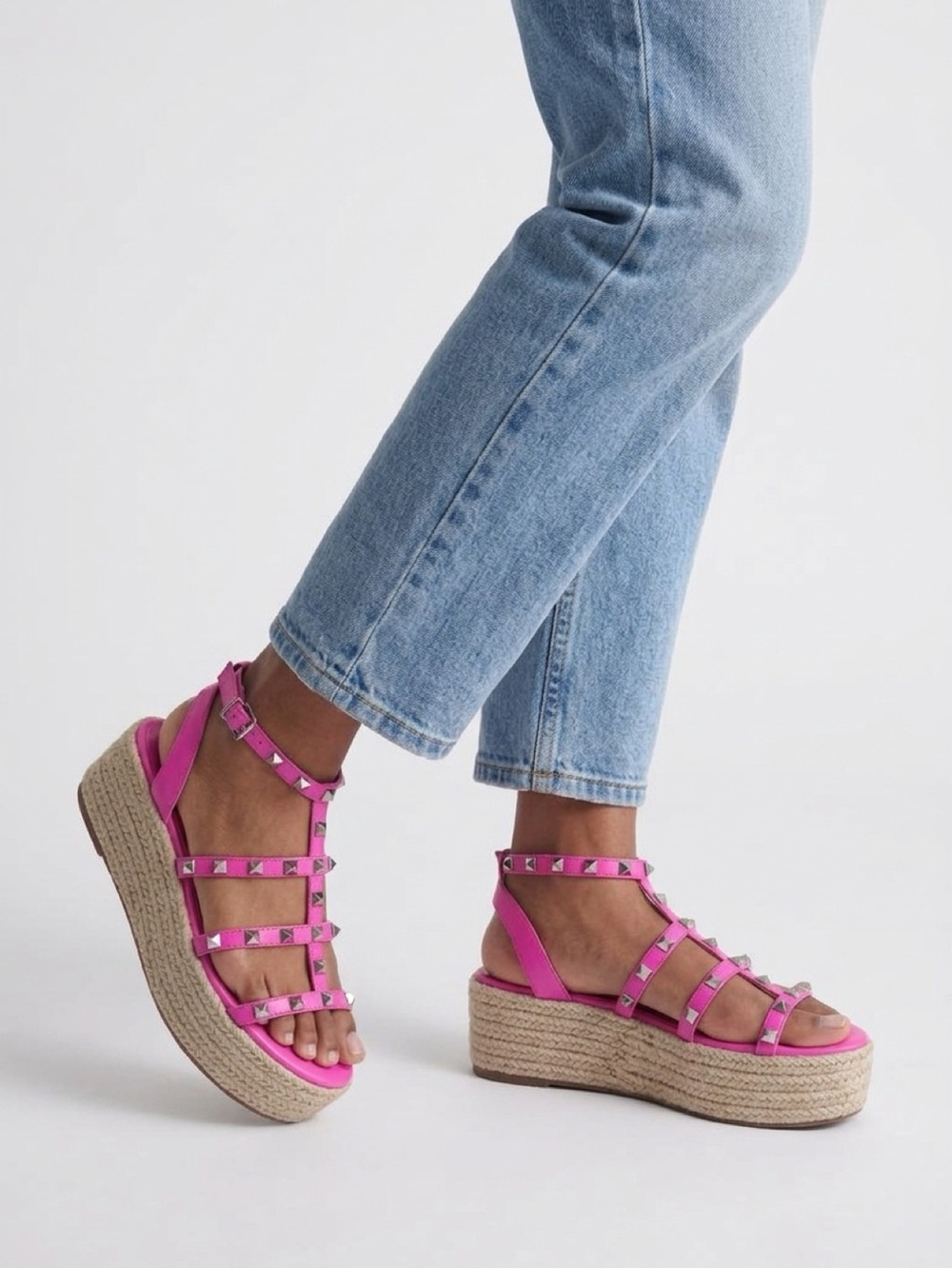 Marc Fisher Hot Pink Studded Multi-Strap Sandals | size 6.5